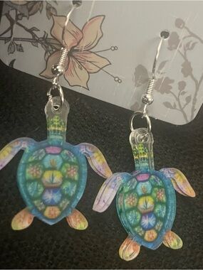 Colorful Sea Turtle Dangle Earrings - Multicolor